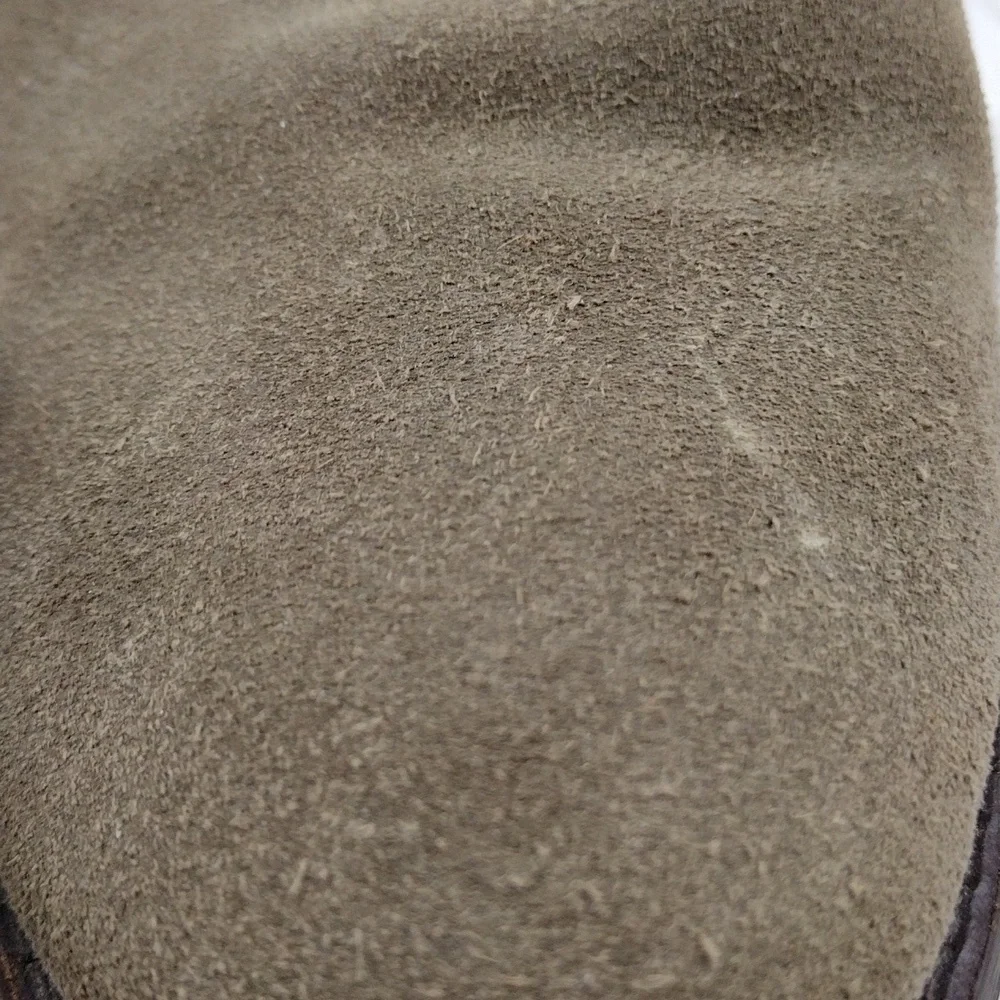 BCBGeneration Santina Taupe Suede Leather Pointy Toe Stacked Heel Ankle Boot